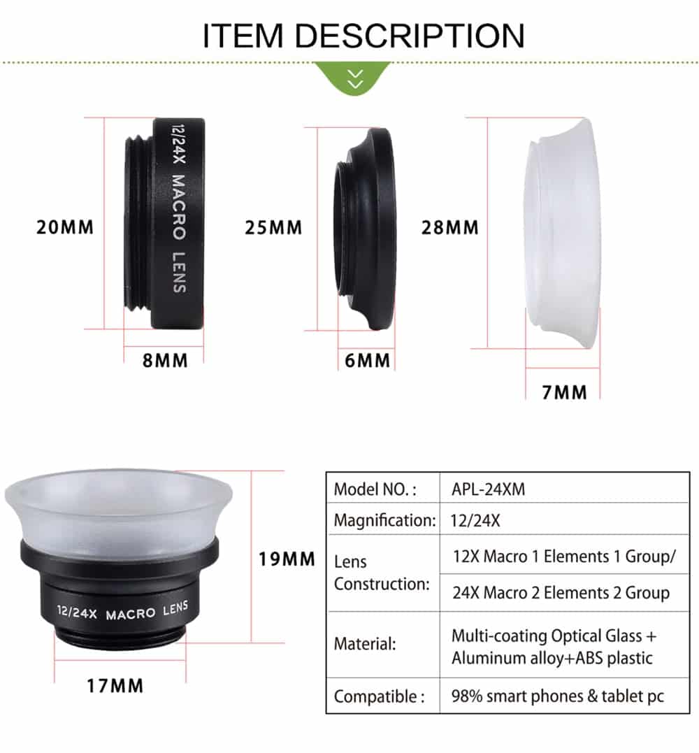 Apexel 12x-24x Macro Lens for SmartPhone SOP