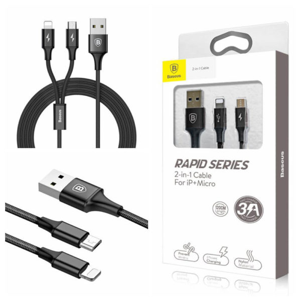 Baseus Rapid Series 3A 2in1 8 Pin+Micro USB Cable SOP