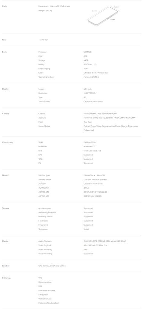 Vivo Y20 Price in Bangladesh â