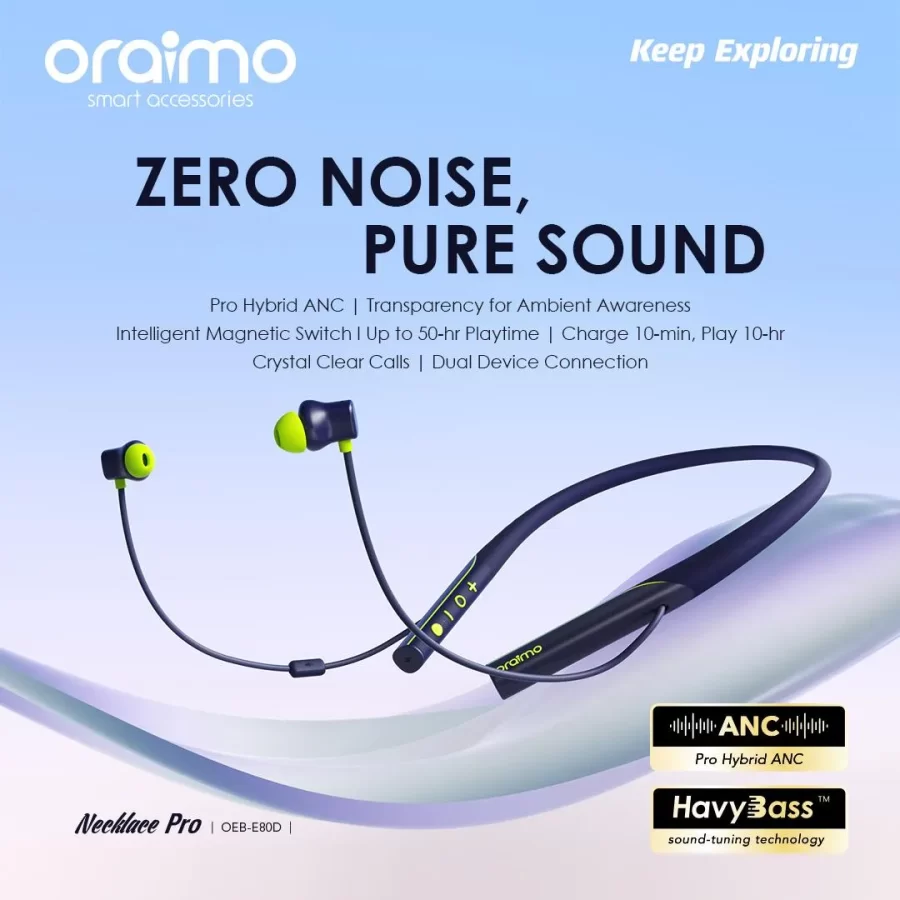 Oraimo Necklace Pro HavyBass 45dB Hybrid ANC Neckband